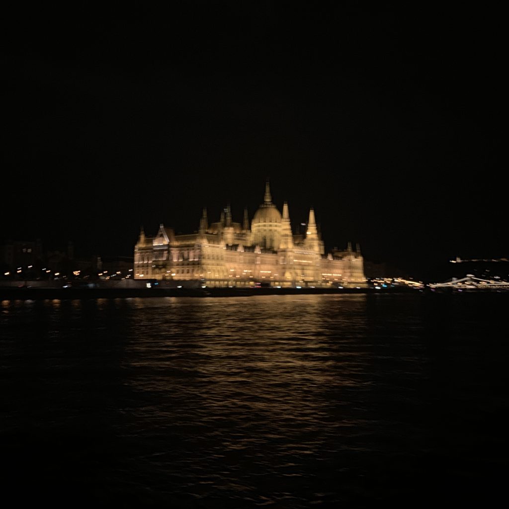 The Hungarian parliament building lit up at night