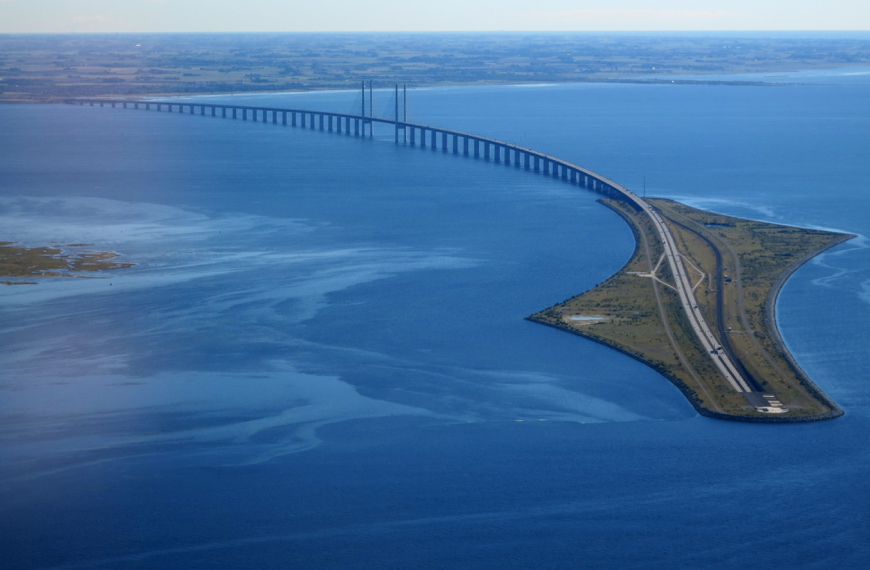 Øresund Bridge in the middle of the sea.