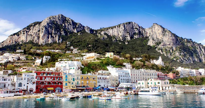 A view of the island of Capri as advised to visit as part of a 1 day itinerary in Naples.
