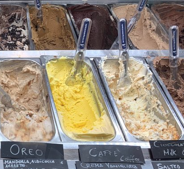 Different types of Ice Cream to eat at Old Bridge Gelateria for a 3 day itinerary in Rome.