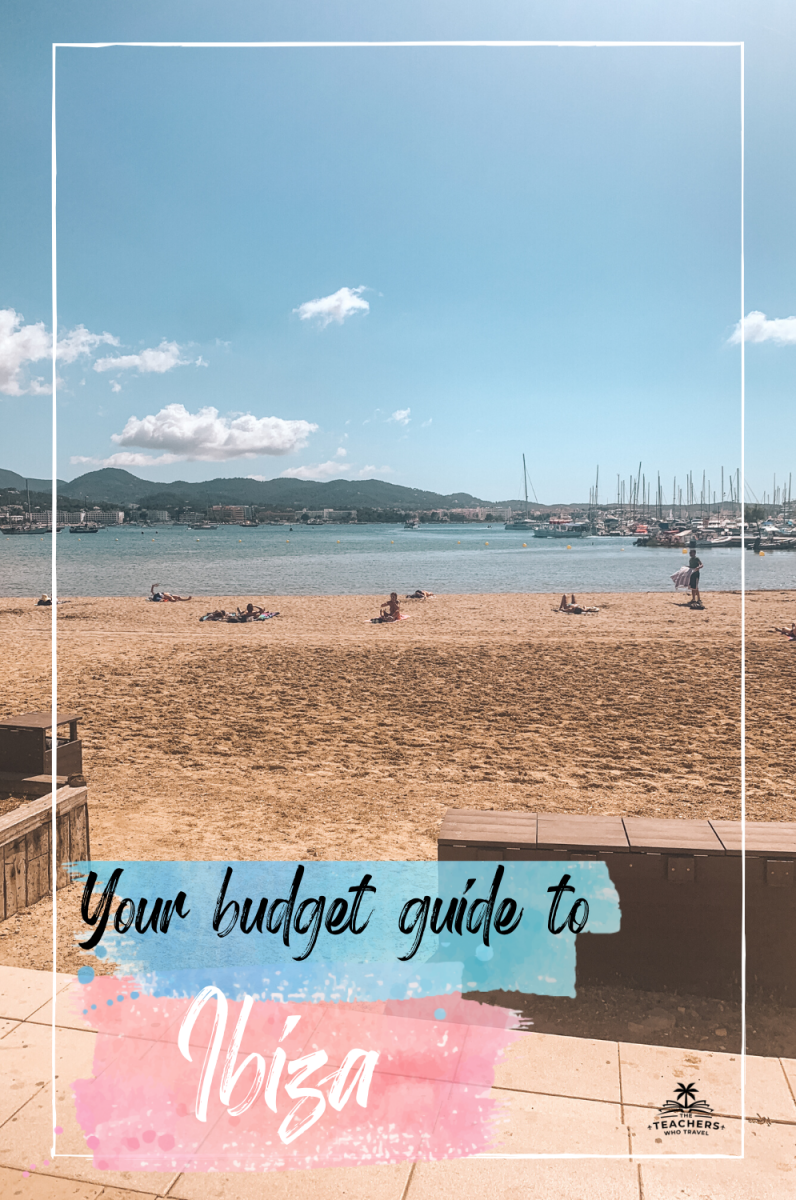 Becachfront with ocean and boats and some clouds. Your budget guide to Ibiza