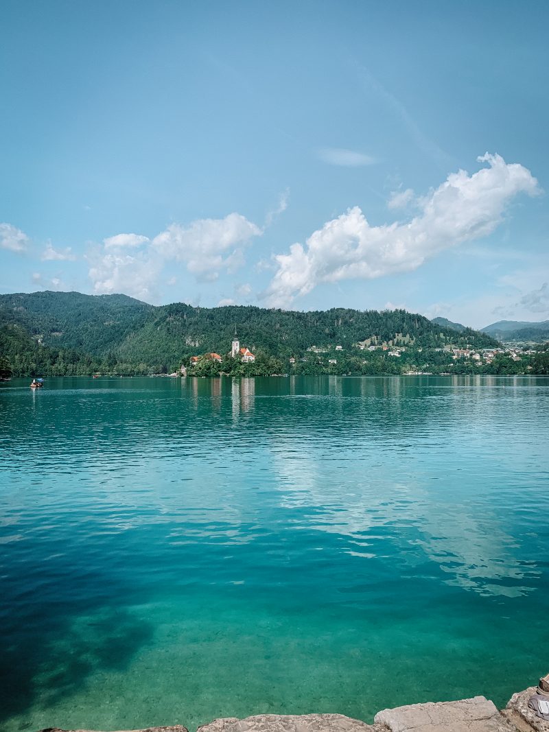 A view of Lake Bled with the island in the middle. Things to do at Lake Bled