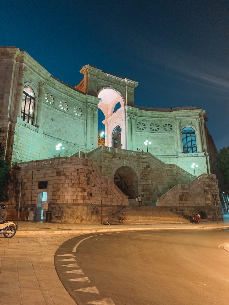 Bastione di Saint Remy at night and lit up. Things to do in Cagliari