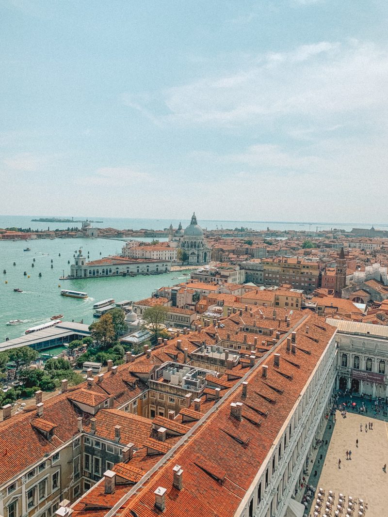 Campanile di San Marco Aerial view of city and sea. Venice in a day