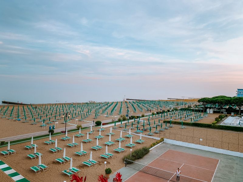 Lido di Jesolo beachfront with lots of sunbeds and umbrellas