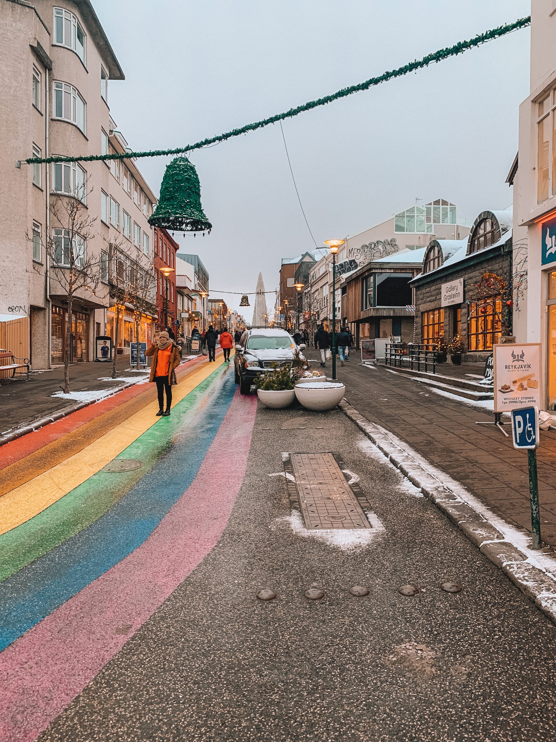 A street in Reykjavik with rainbow paint on the floor