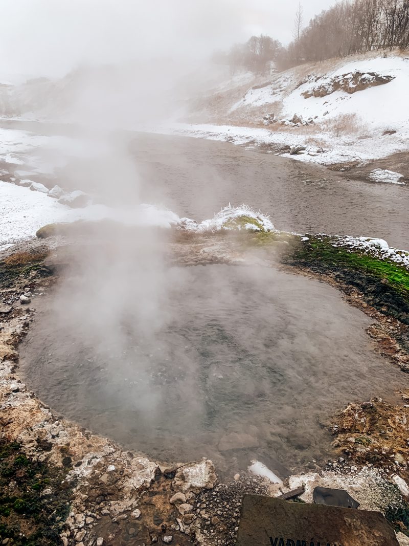 Secret Lagoon thermal springs with lots of condensation. Things to do in Iceland