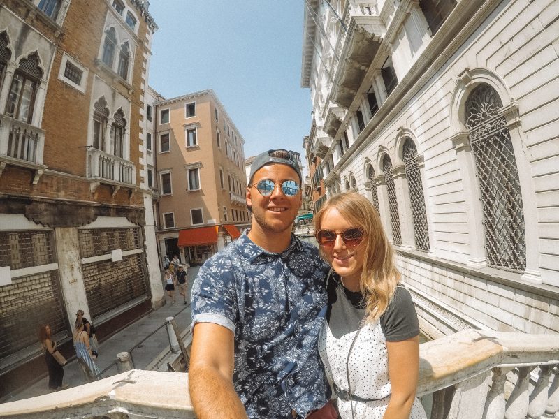 Selfie on a bridge in Venice. Venice in a day