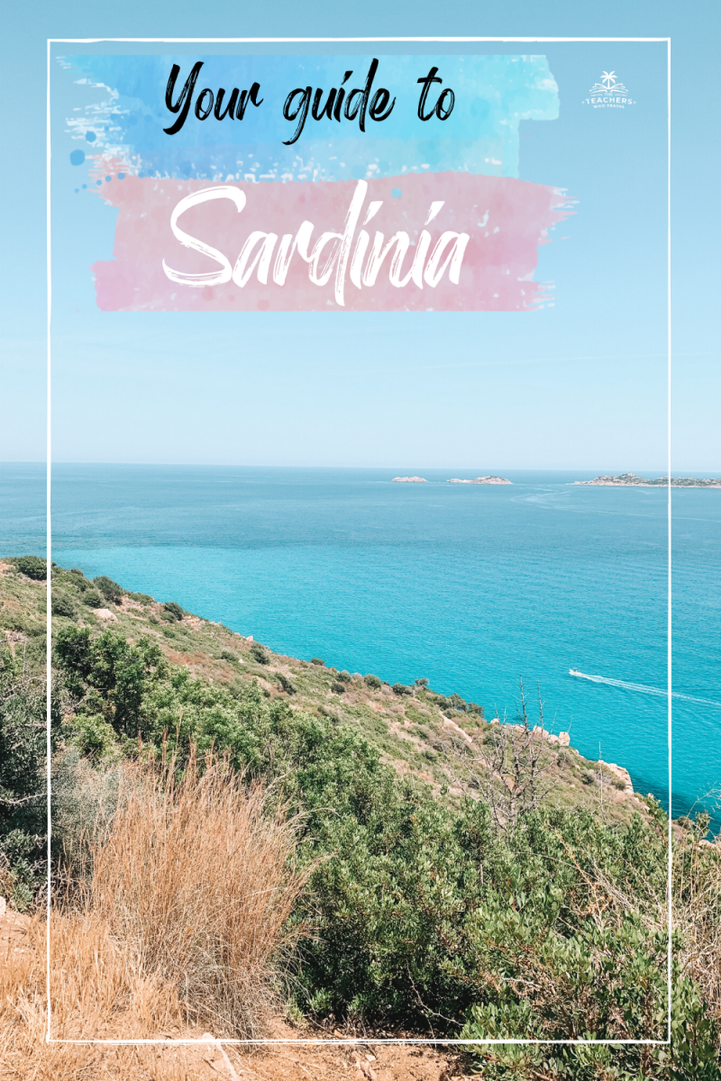 A hill leading to the ocean with a boat driving. What to do in Sardinia