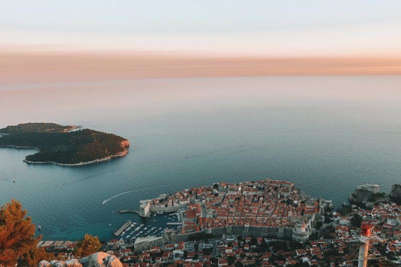 A view of Dubrovnik and Lokrum during sunset