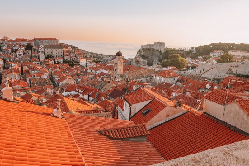 Aerial view of the red tiled houses in Dubrovnik