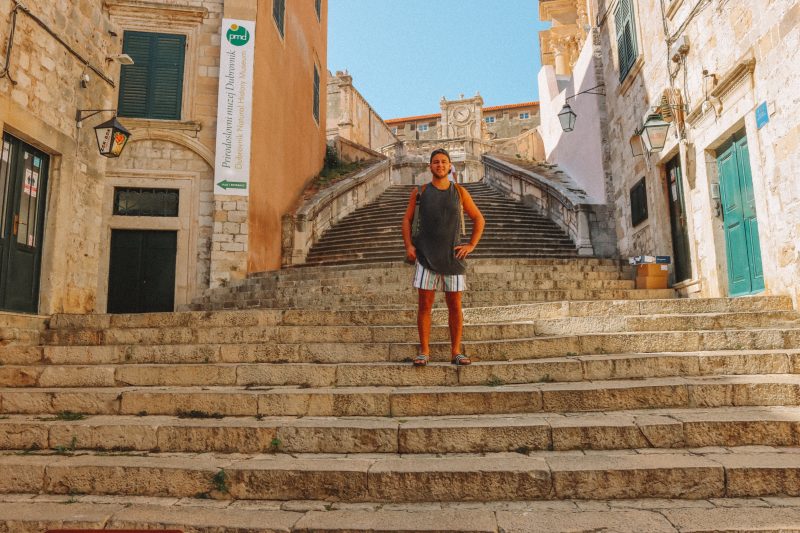 A man stood on the Jesuit steps in Dubrovnik old town