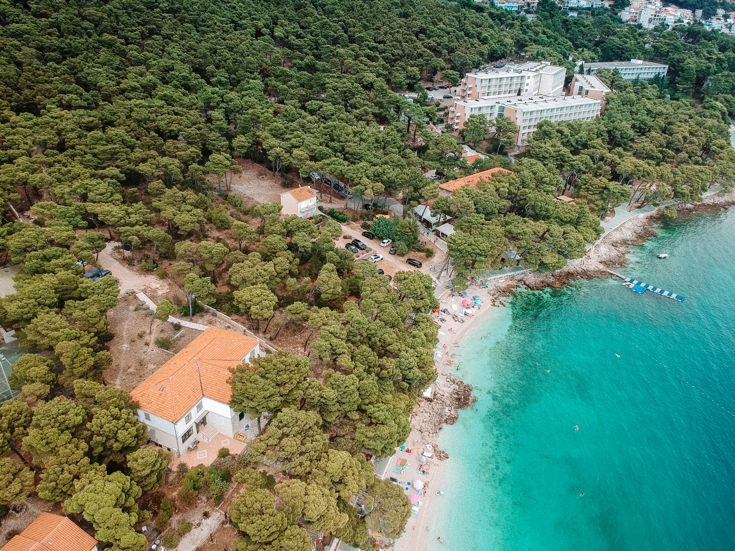 Brela aerial view with turquoise water. Your guide to the Makarska Riviera