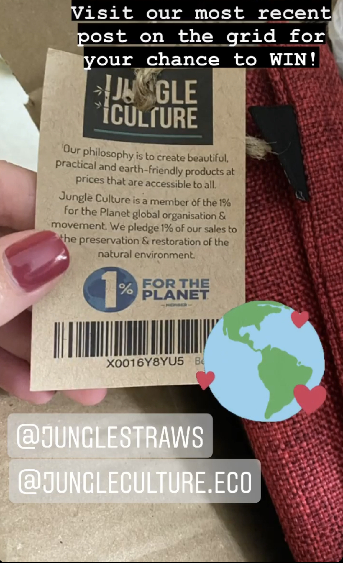 A tag explaining how good the products are for the planet