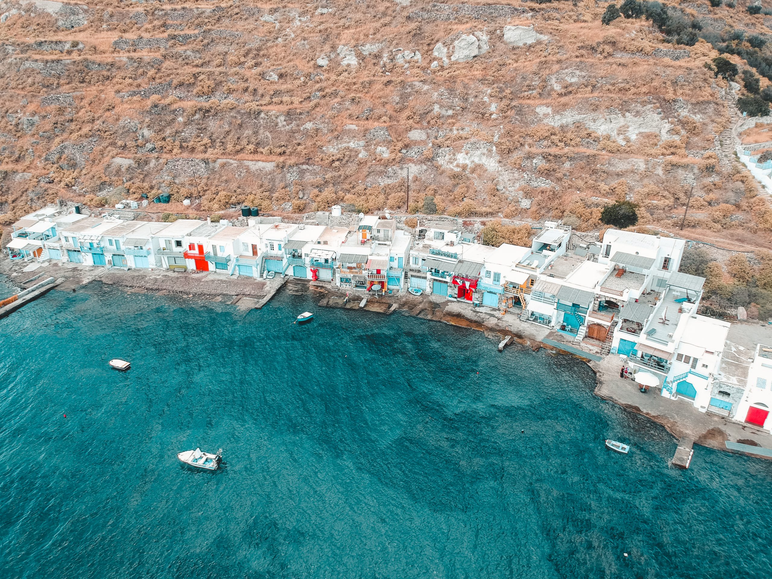 Klima village from a drone. Places to see in Milos
