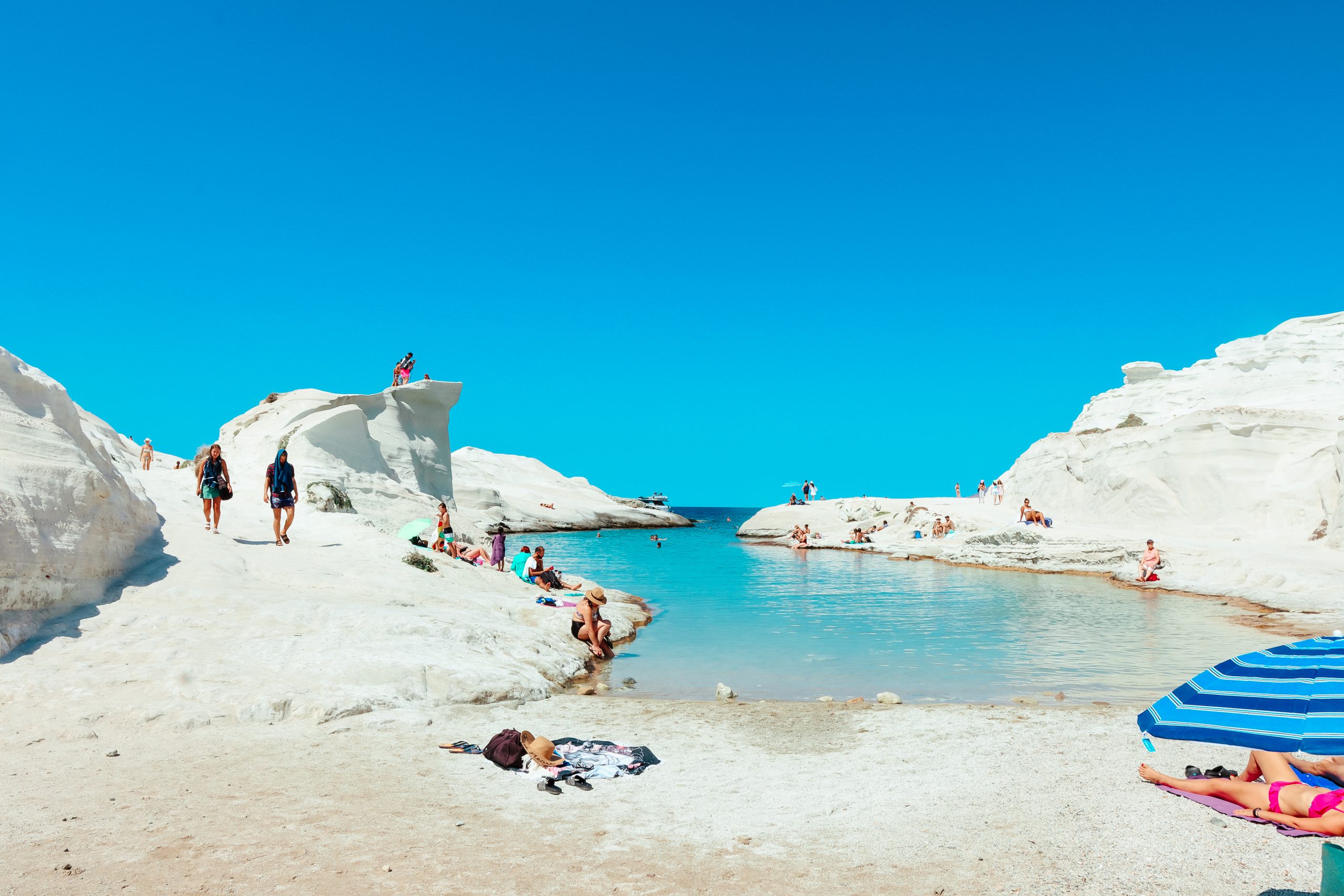 A view of the rocky sand at Sarakiniko. Things to do in Milos