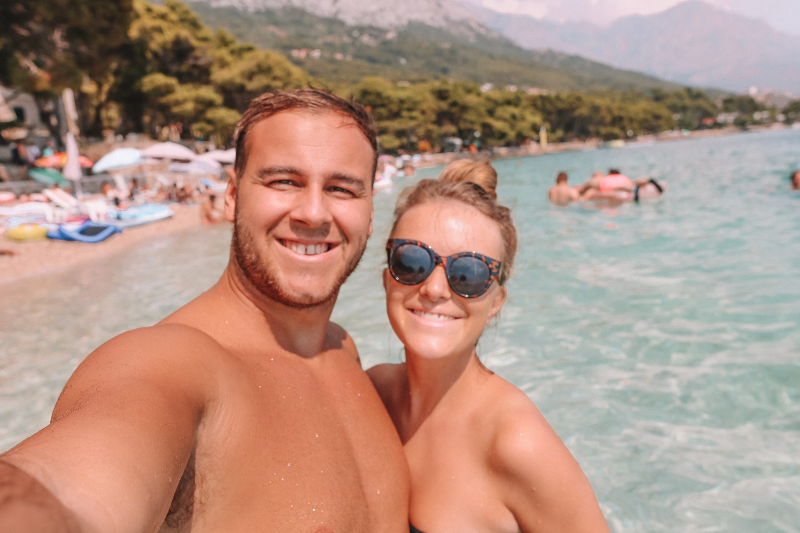 A couple taking a selfie in Makarska
