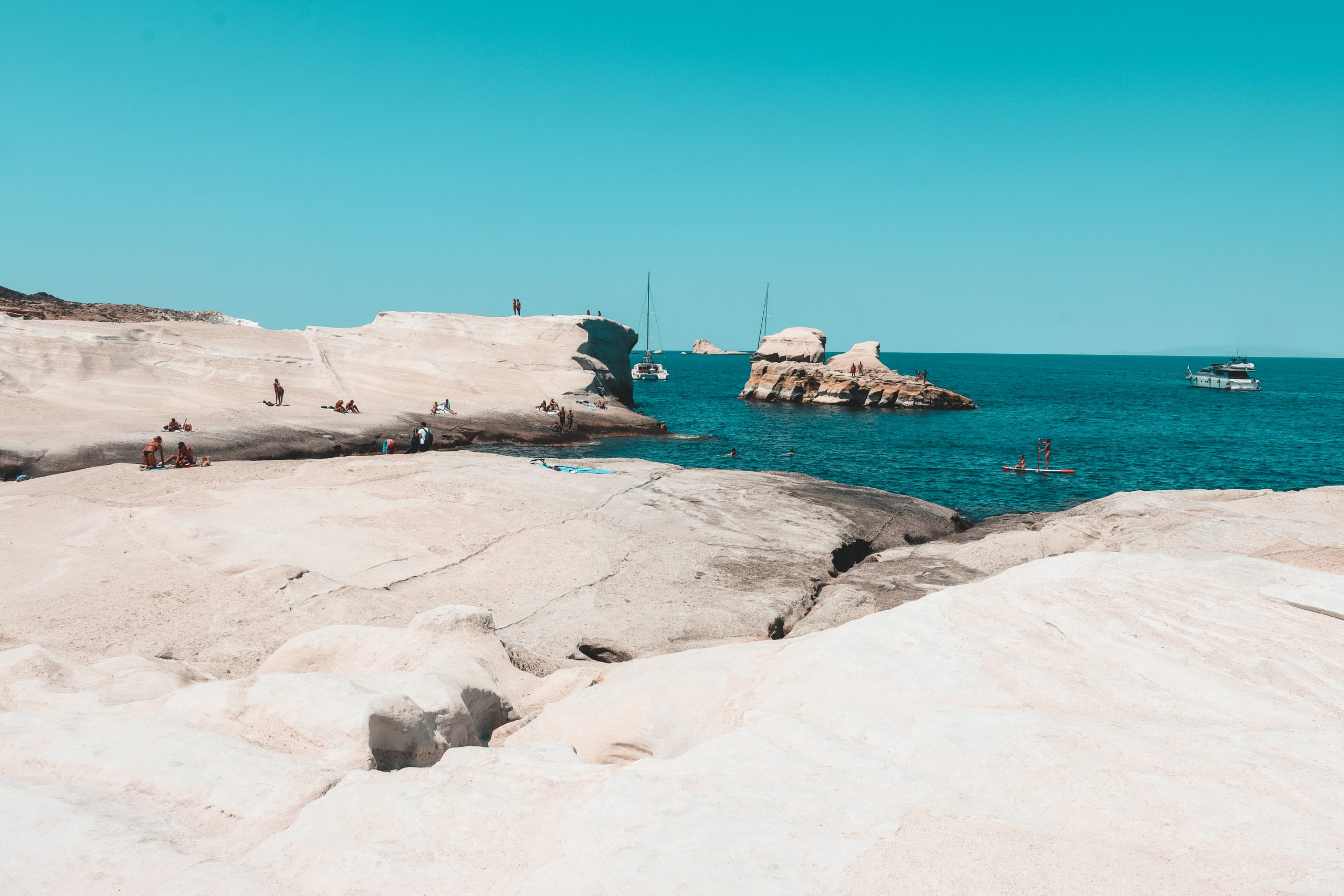 A view of the turquoise sea from the Sarakiniko white rocks