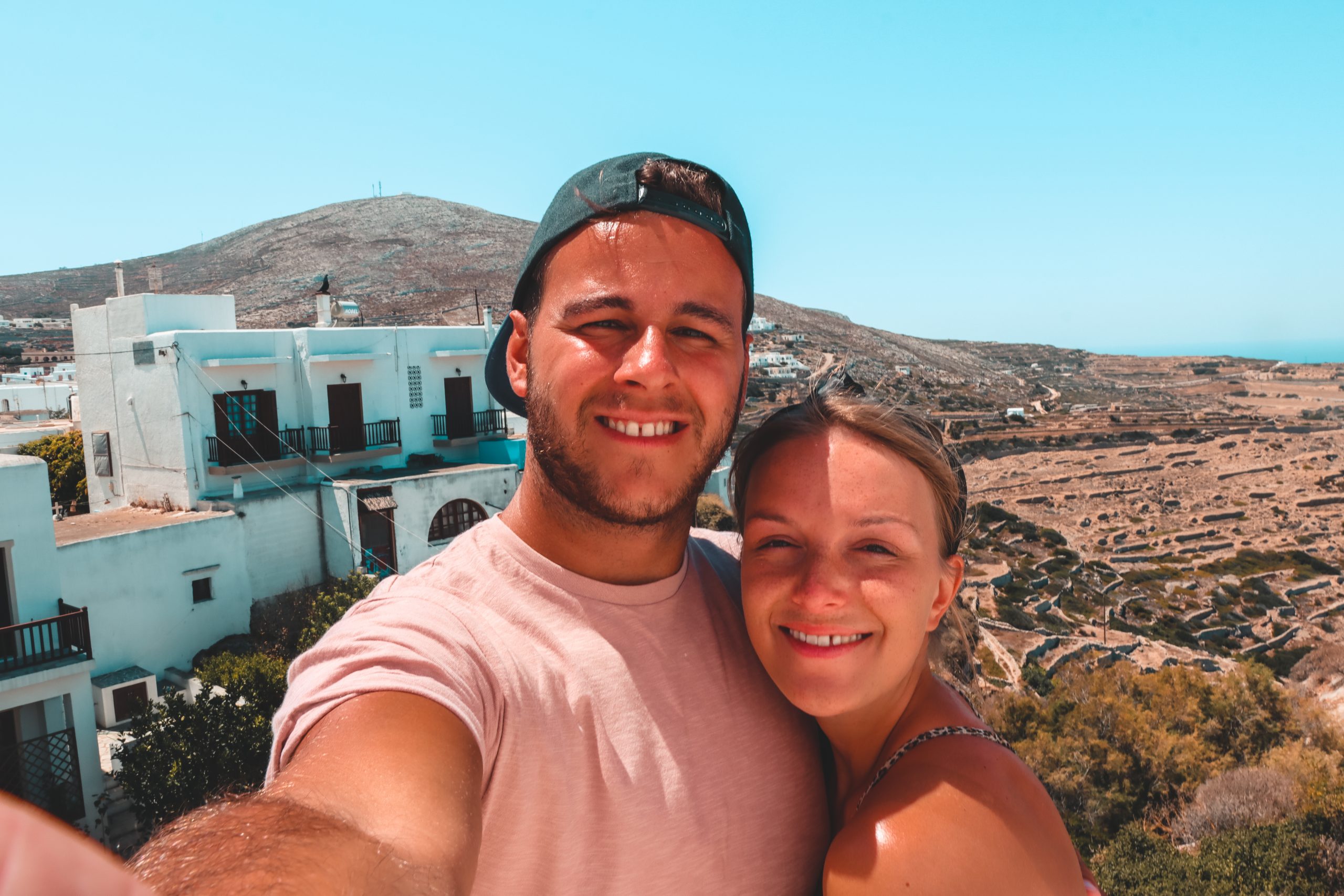 A couple taking a selfie in Folegandros