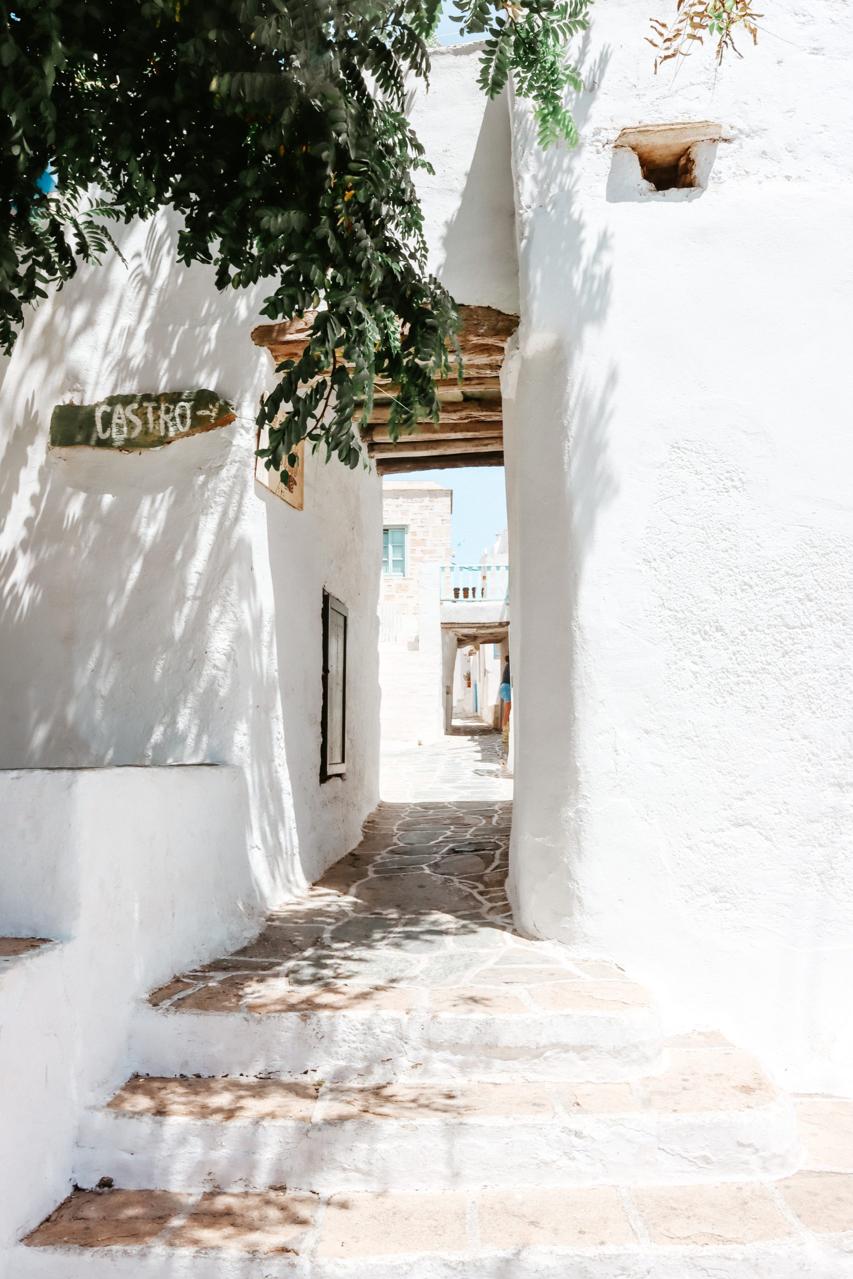 The entrance to Folegandros Castro with whitewashed walls