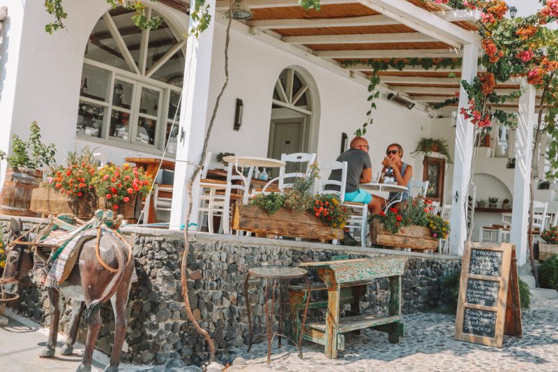 A couple eating at a taverna in Pygros village