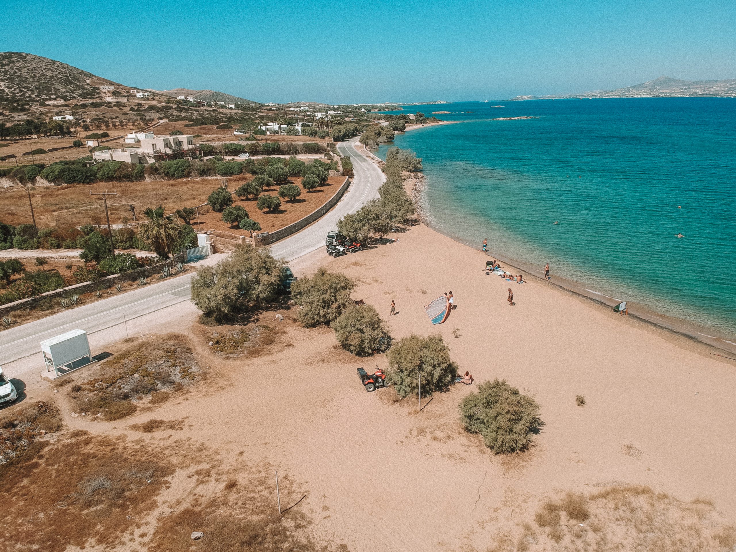 Aerial view of Glyfa beach in Antiparos. Things to do in Antiparos